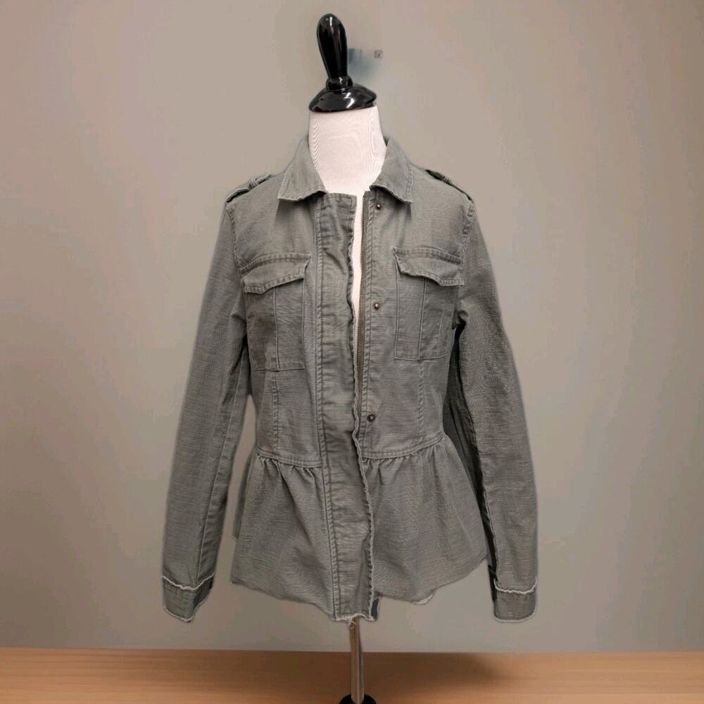 Miami Gray Utility Military Jacket Peplum Hem Medium